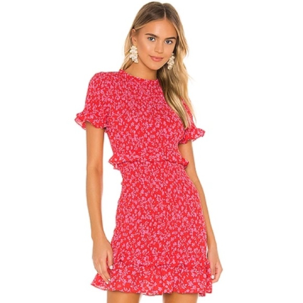 LIKELY Faye Smocked Floral Dress - Red